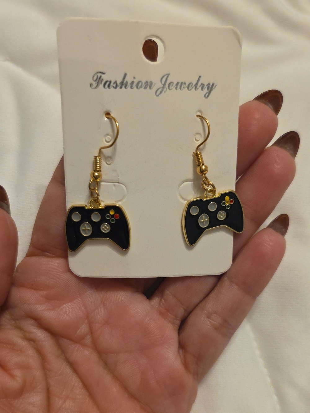 Gold & Black Video Game Controller Earrings - Fashion Jewelry
